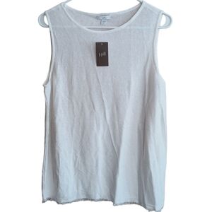 NWT J.Jill White Sleeveless Linen Blend Fringe Hem Blouse Size SP